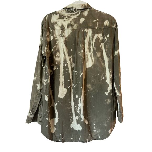 Vince 100% Cotton Button Up Utility Pocket Olive Bleached Dye Long Sleeve Shirt - Picture 2 of 7